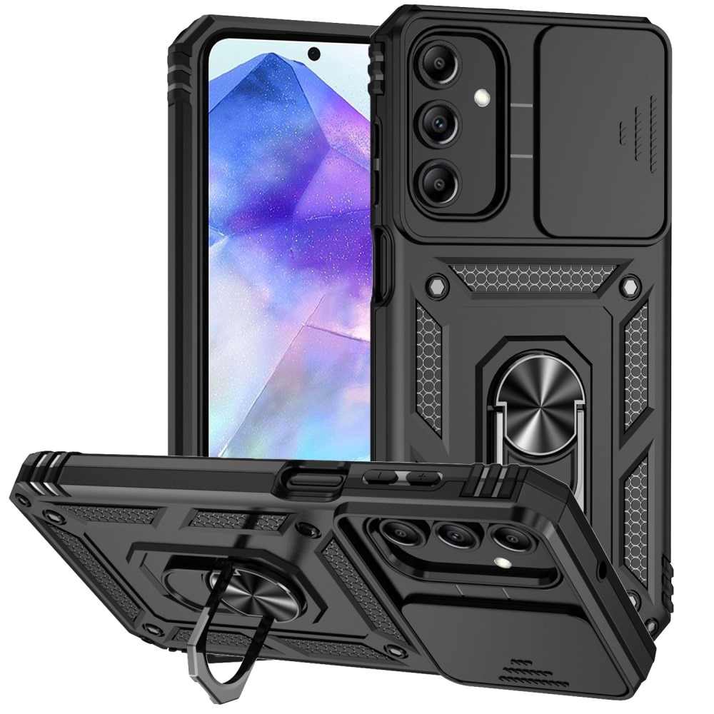 Coque Hybride Ring avec Protège Caméra Samsung Galaxy A35, Noir