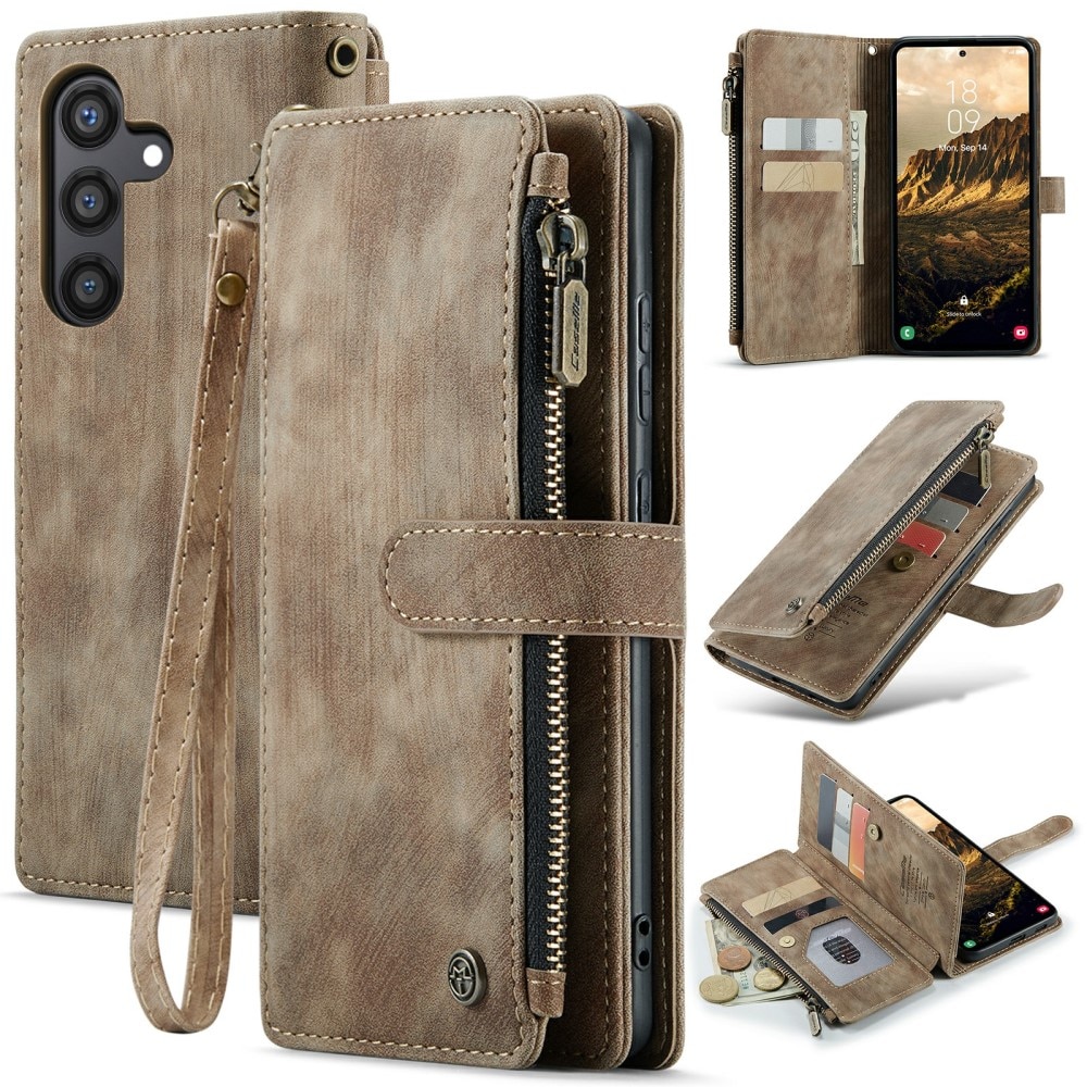 Étui portefeuille à glissière Samsung Galaxy S24, Marron