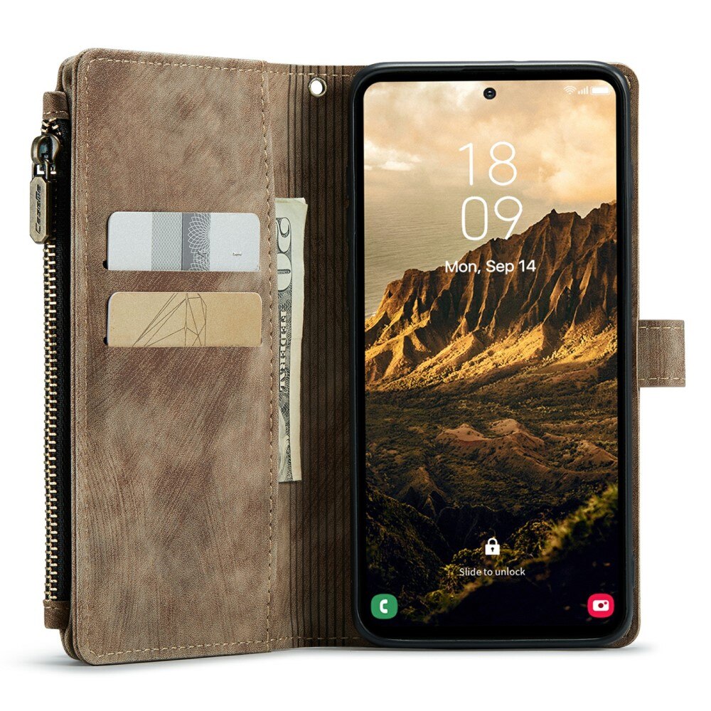 Étui portefeuille à glissière Samsung Galaxy S24, Marron
