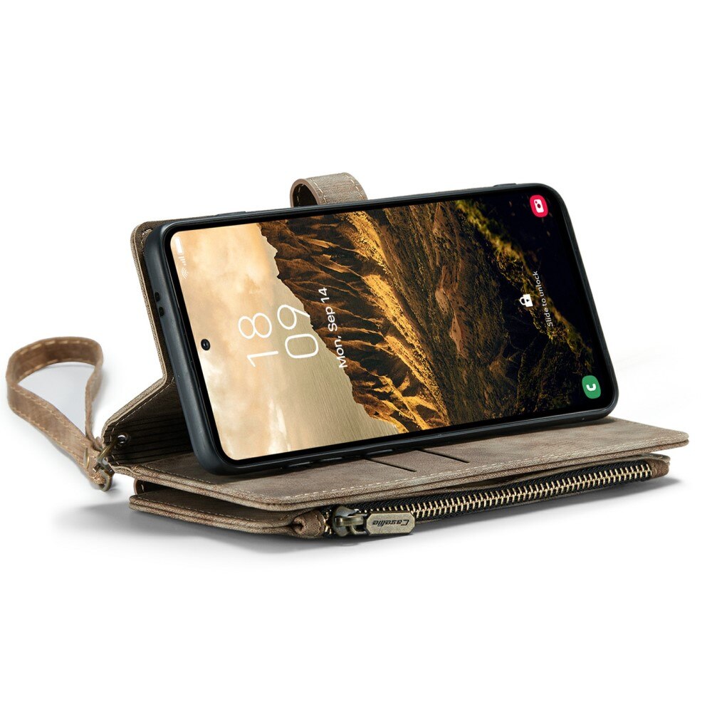 Étui portefeuille à glissière Samsung Galaxy S24, Marron