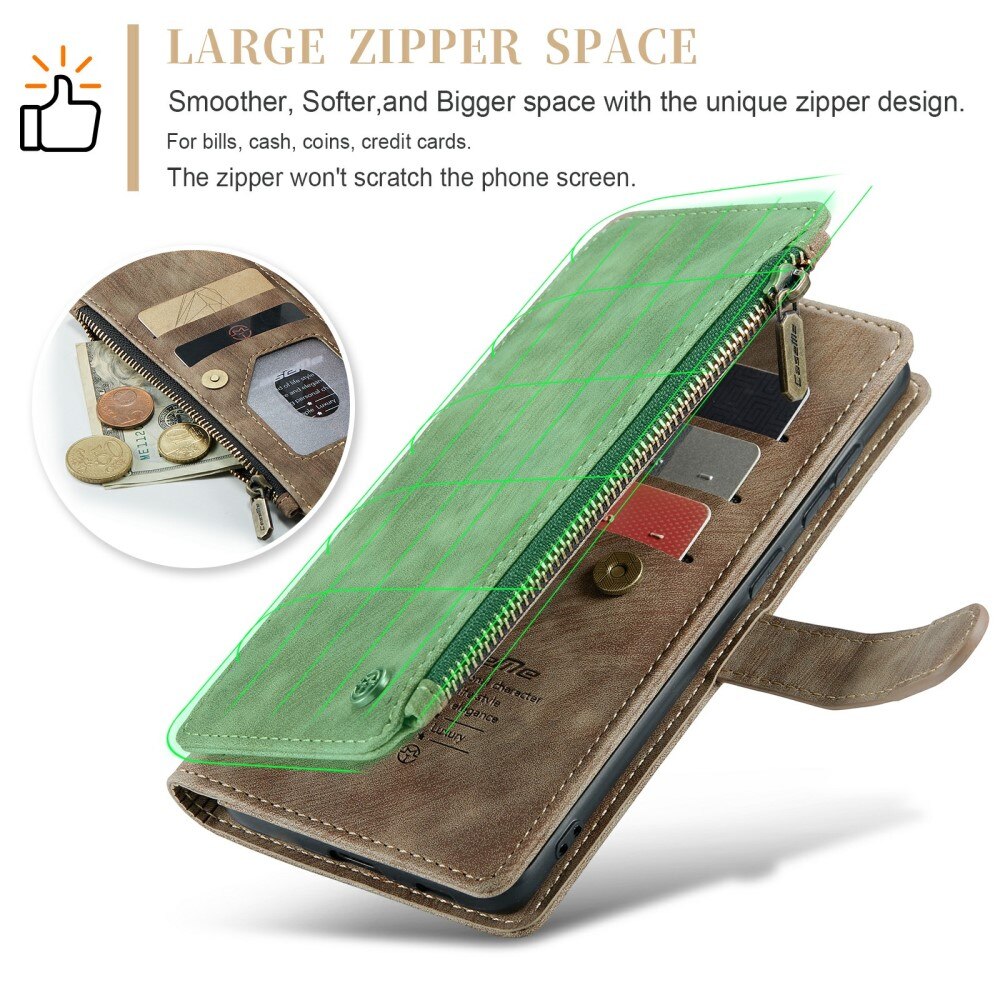 Étui portefeuille à glissière Samsung Galaxy S24, Marron