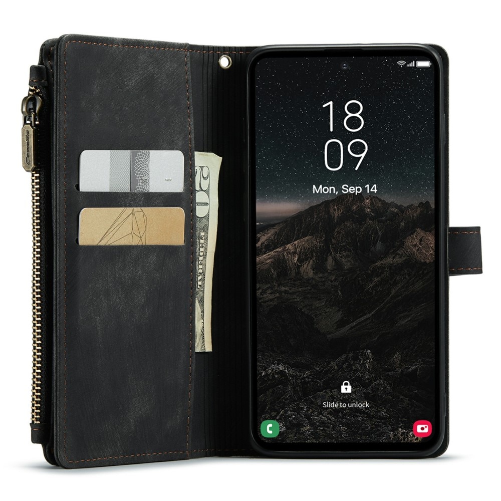 Étui portefeuille à glissière Samsung Galaxy S24, noir