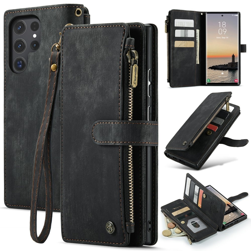 Étui portefeuille à glissière Samsung Galaxy S24 Ultra, Noir