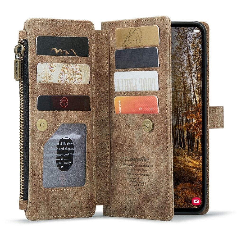 Étui portefeuille à glissière Samsung Galaxy S24 Plus, Marron