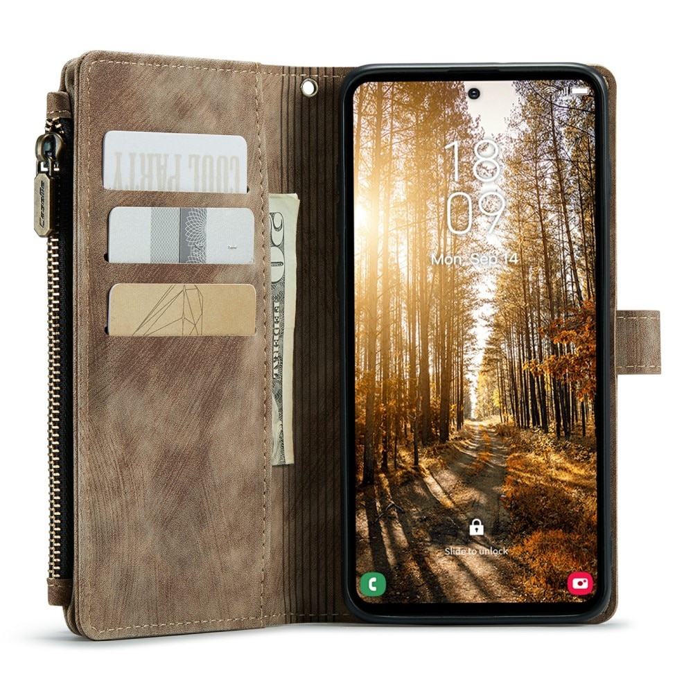 Étui portefeuille à glissière Samsung Galaxy S24 Plus, Marron