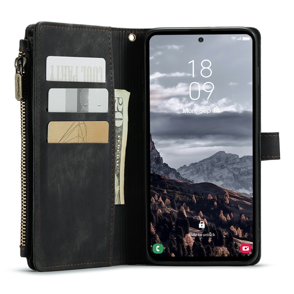 Étui portefeuille à glissière Samsung Galaxy S24 Plus, noir