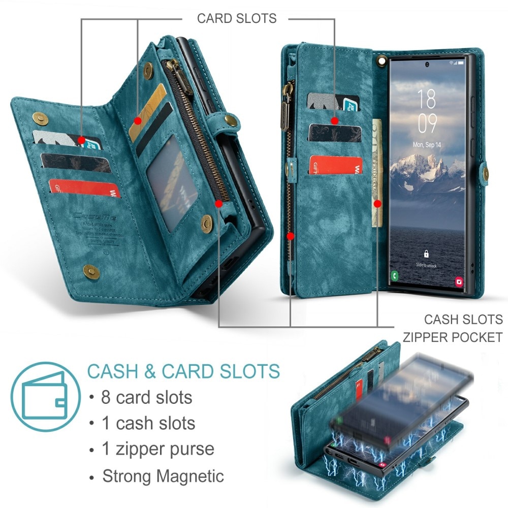 Étui portefeuille multi-cartes Samsung Galaxy S24 Ultra, bleu