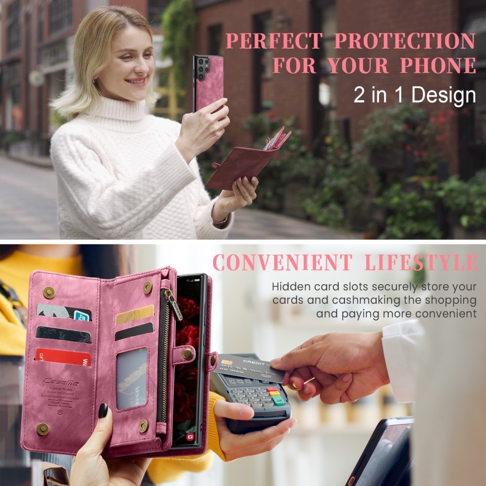 Étui portefeuille multi-cartes Samsung Galaxy S24 Ultra, rouge