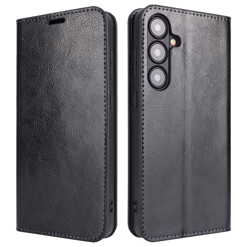 Coque portefeuille en cuir Veritable Samsung Galaxy S24 Plus, Noir
