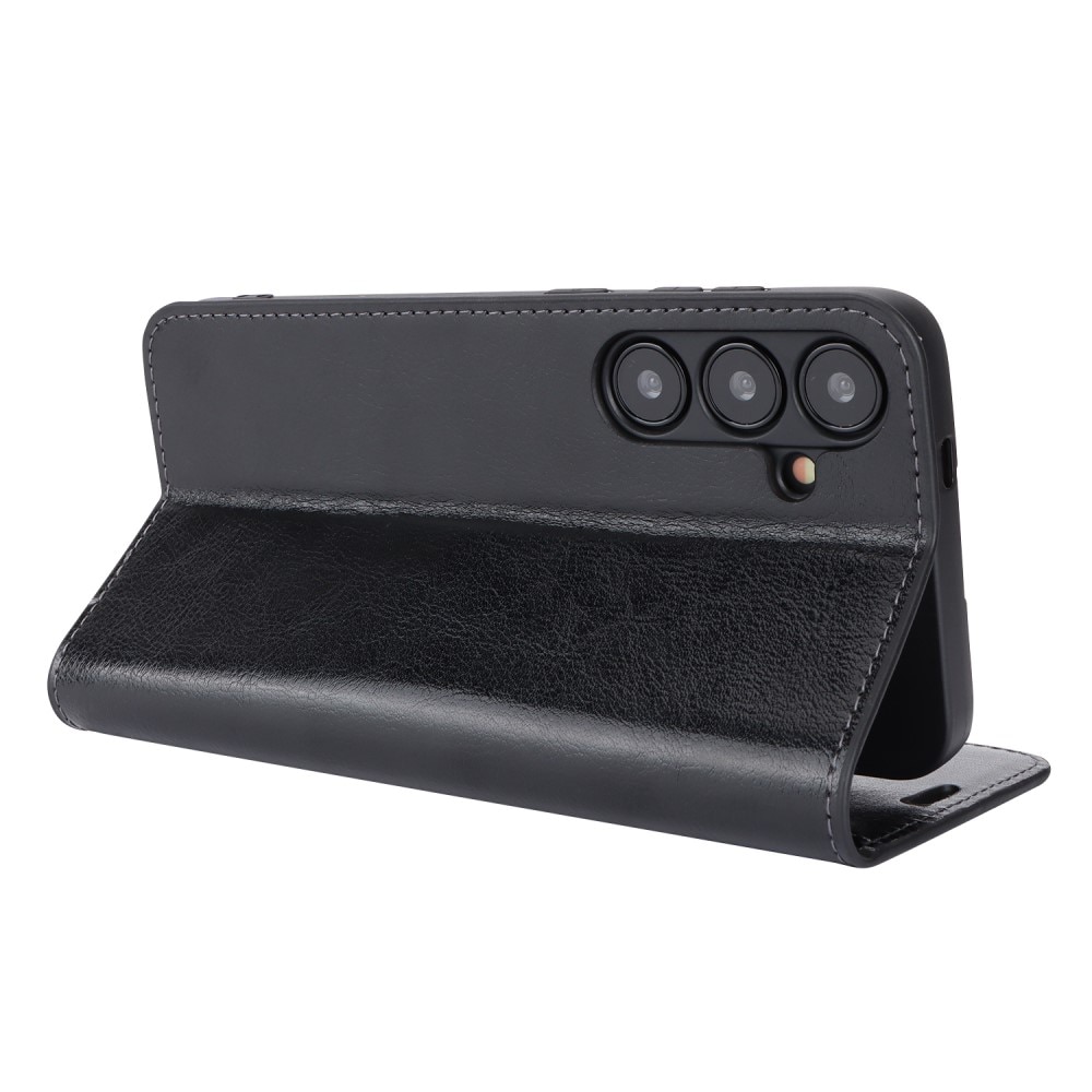 Coque portefeuille en cuir Veritable Samsung Galaxy S24 Plus, Noir