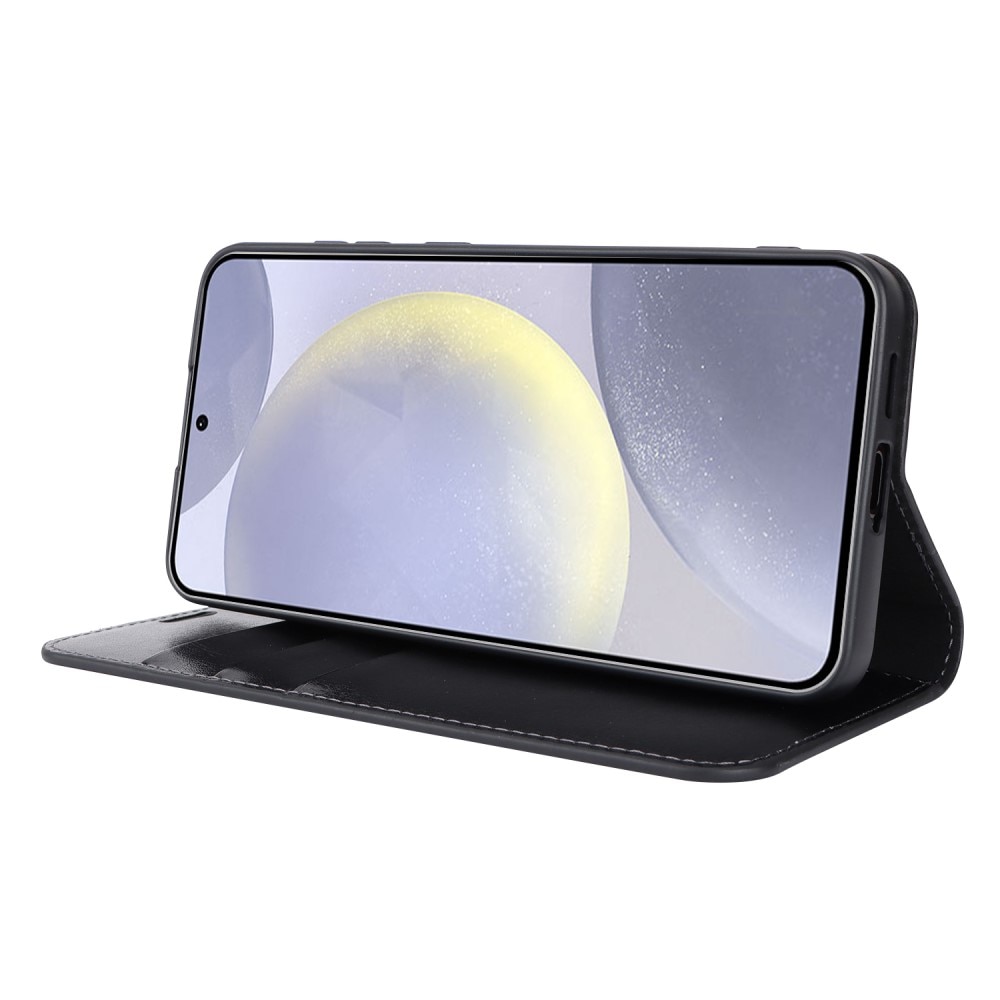 Coque portefeuille en cuir Veritable Samsung Galaxy S24 Plus, Noir