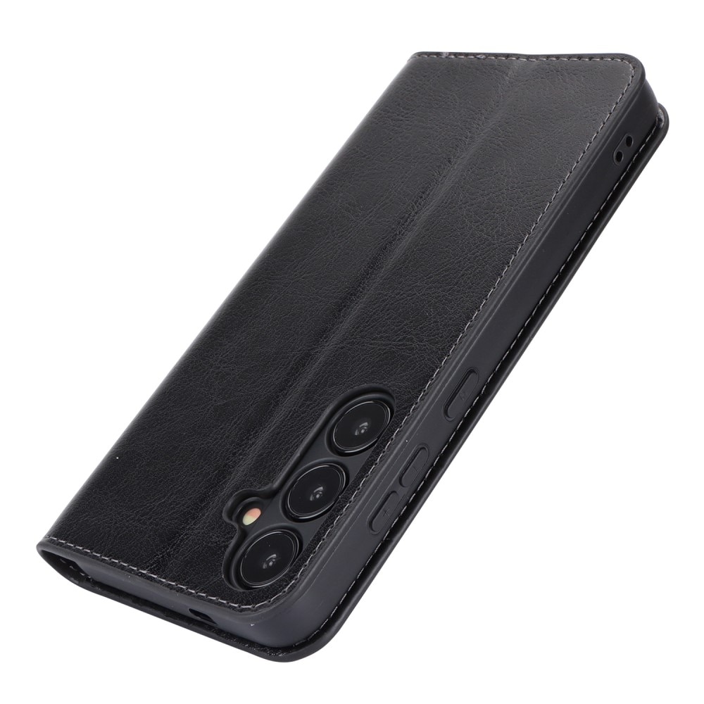 Coque portefeuille en cuir Veritable Samsung Galaxy S24 Plus, Noir