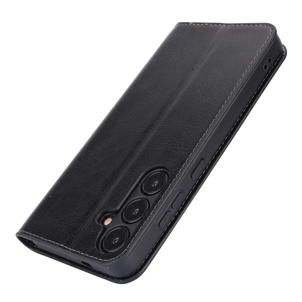 Coque portefeuille en cuir Veritable Samsung Galaxy S24 Plus, noir