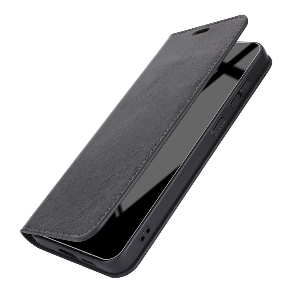 Coque portefeuille en cuir Veritable Samsung Galaxy S24 Plus, noir