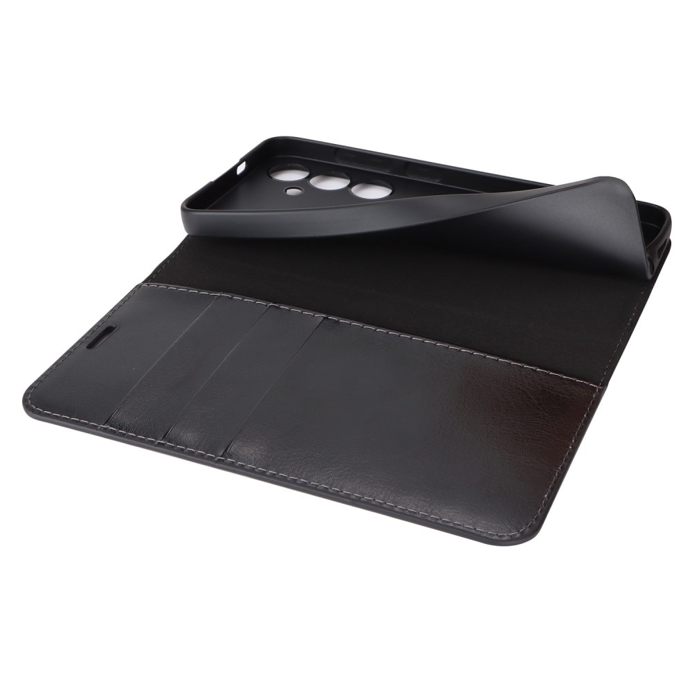 Coque portefeuille en cuir Veritable Samsung Galaxy S24 Plus, Noir