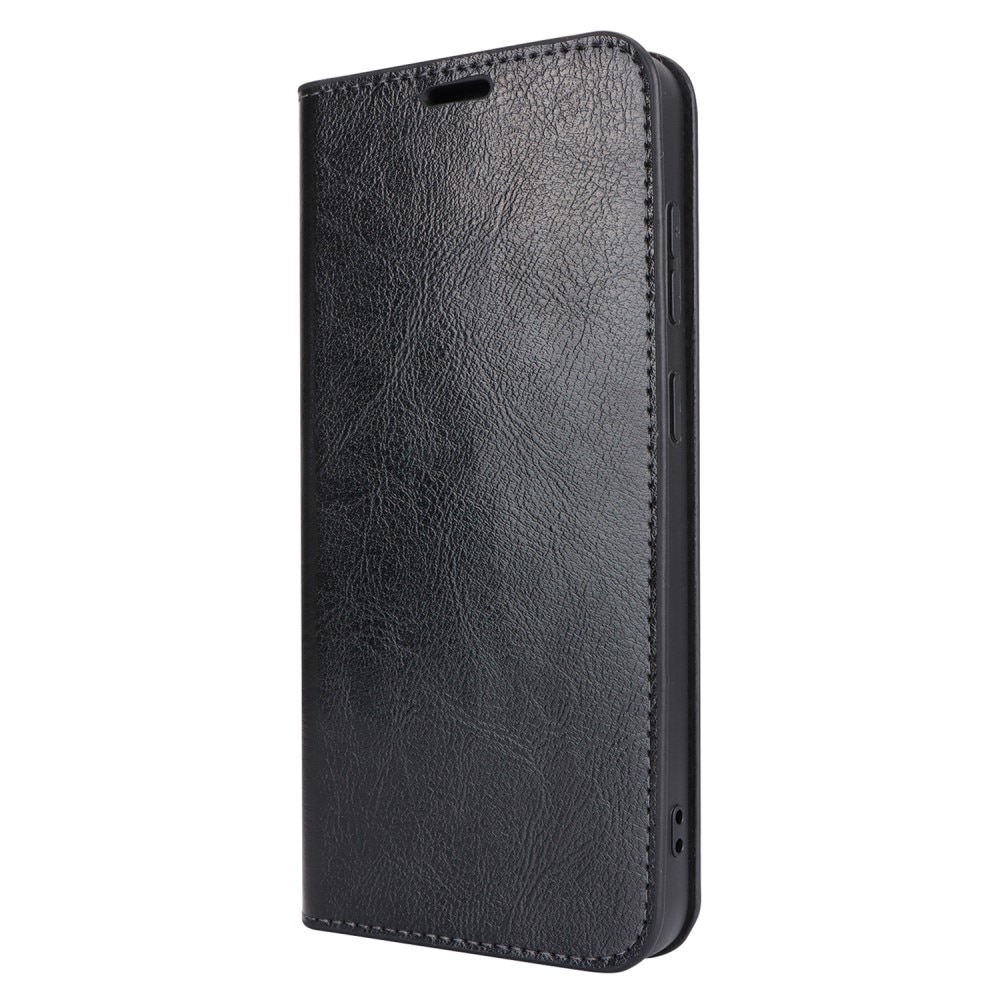 Coque portefeuille en cuir Veritable Samsung Galaxy S24 Plus, noir
