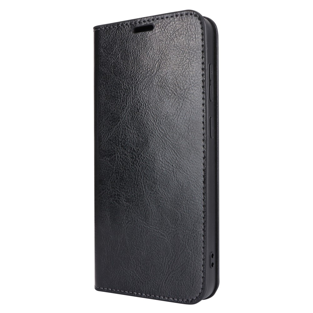 Coque portefeuille en cuir Veritable Samsung Galaxy S24 Plus, Noir