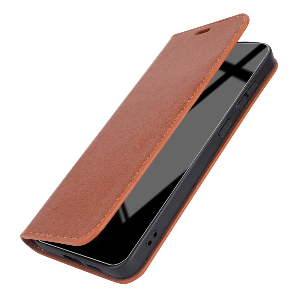 Coque portefeuille en cuir Veritable Samsung Galaxy S24 Plus, marron