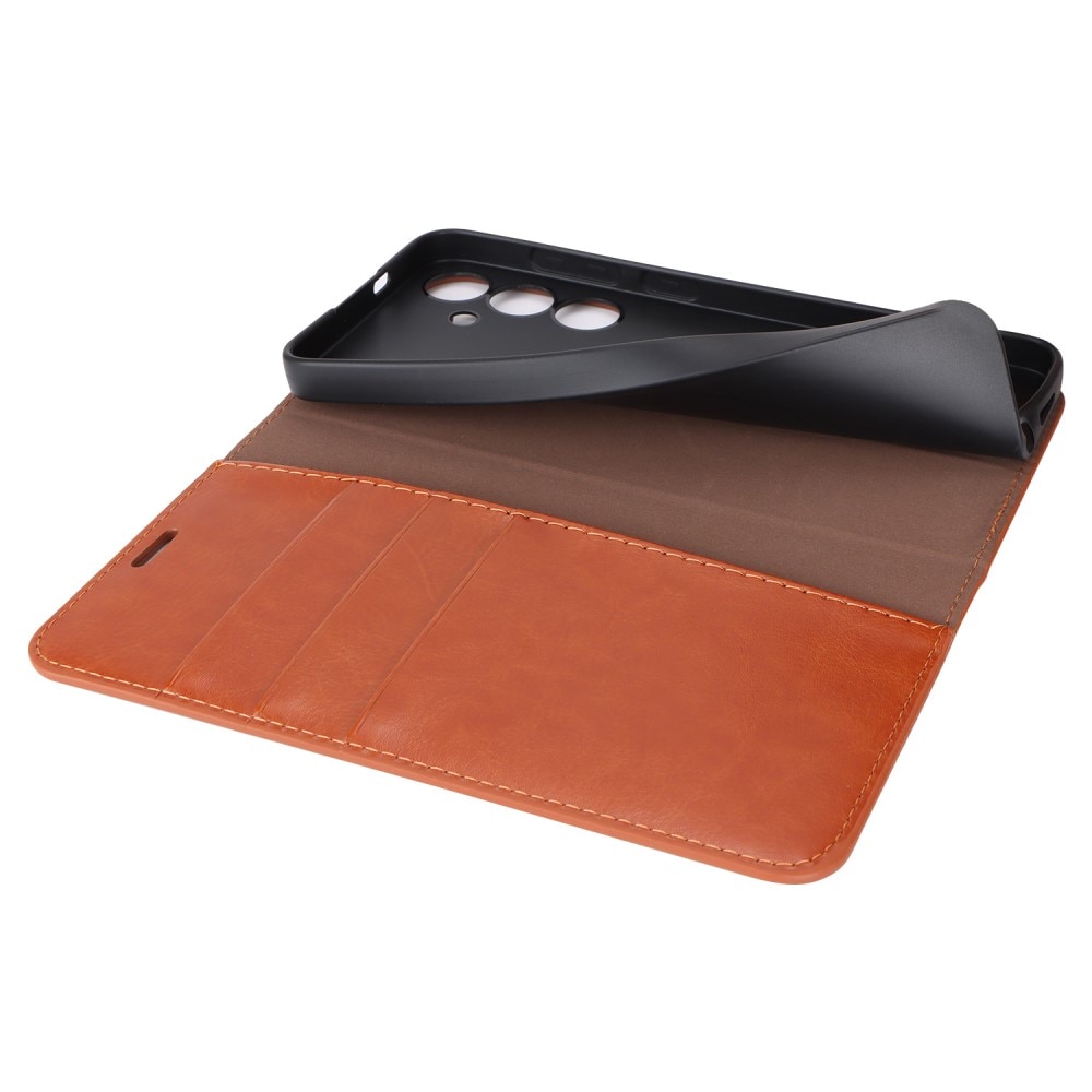 Coque portefeuille en cuir Veritable Samsung Galaxy S24 Plus, Marron