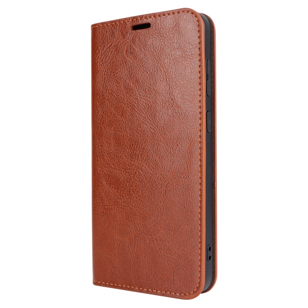 Coque portefeuille en cuir Veritable Samsung Galaxy S24 Plus, marron