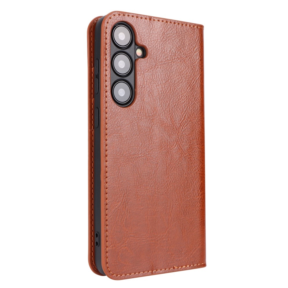 Coque portefeuille en cuir Veritable Samsung Galaxy S24 Plus, Marron