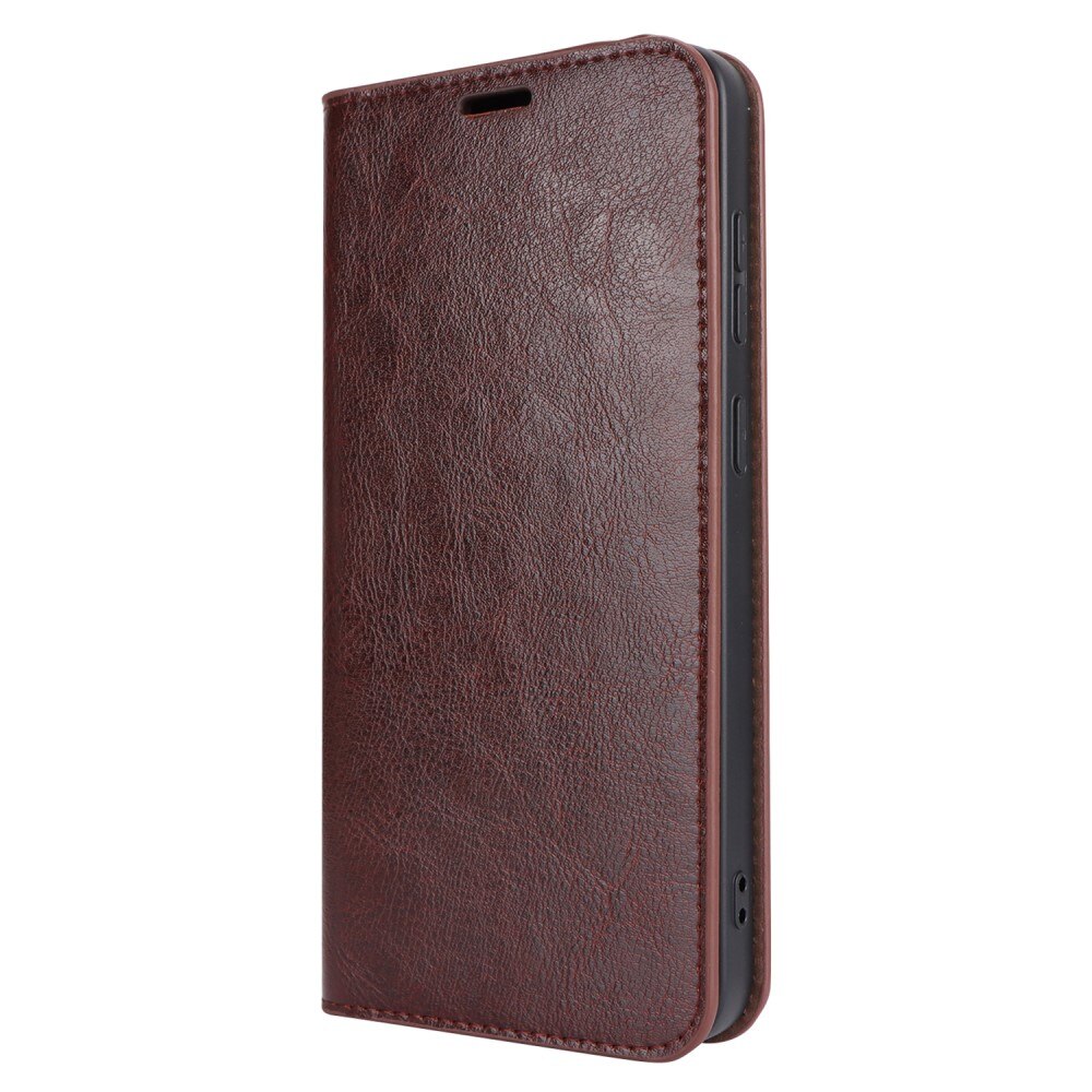 Coque portefeuille en cuir Veritable Samsung Galaxy S24 Plus, Marron foncé