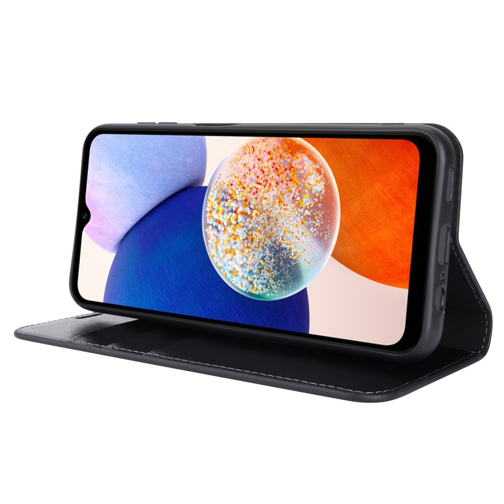 Coque portefeuille en cuir Veritable Samsung Galaxy A14, Noir