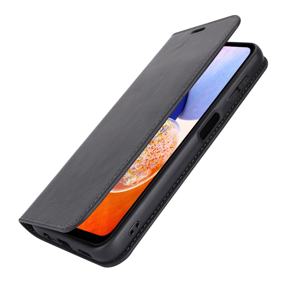 Coque portefeuille en cuir Veritable Samsung Galaxy A14, noir