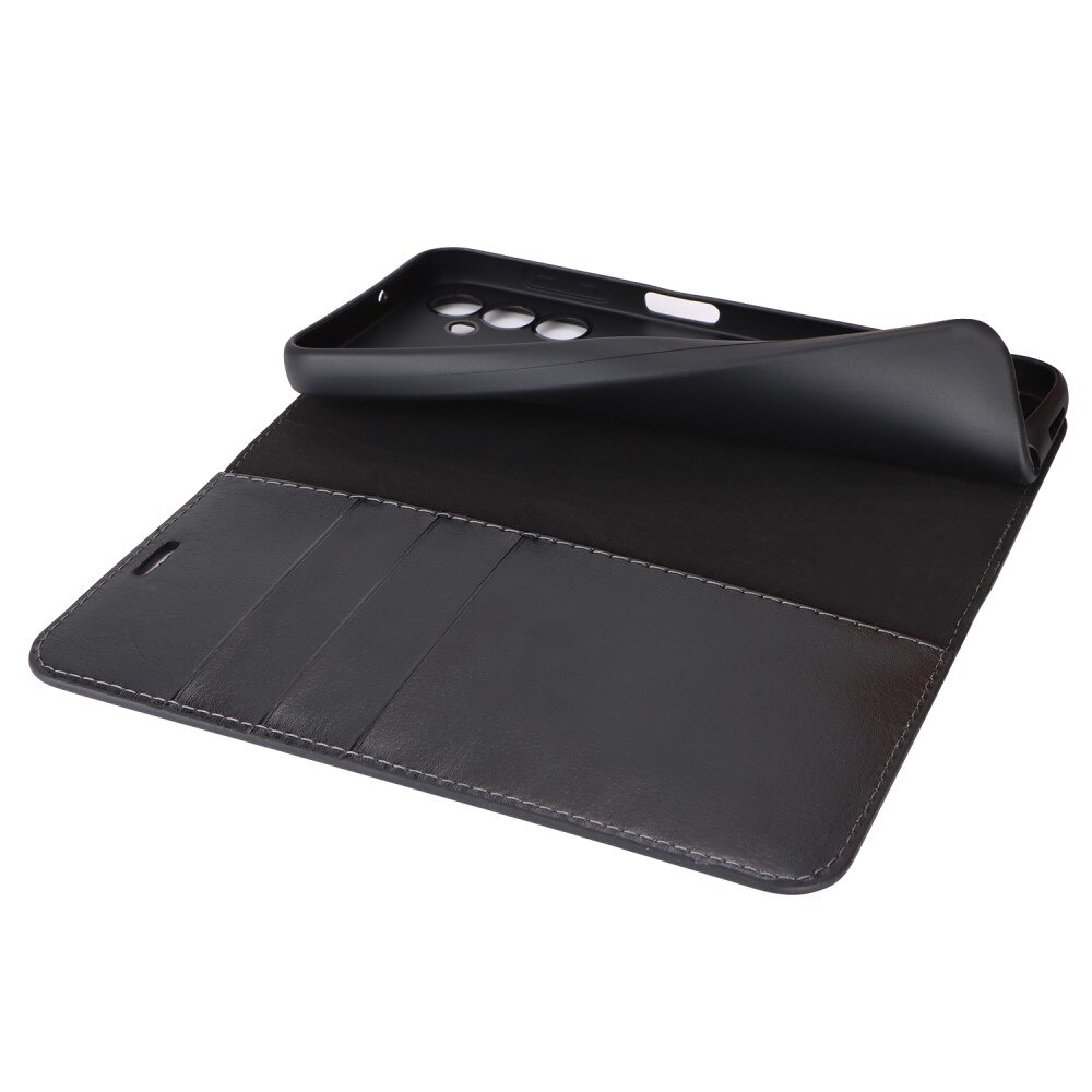 Coque portefeuille en cuir Veritable Samsung Galaxy A14, Noir