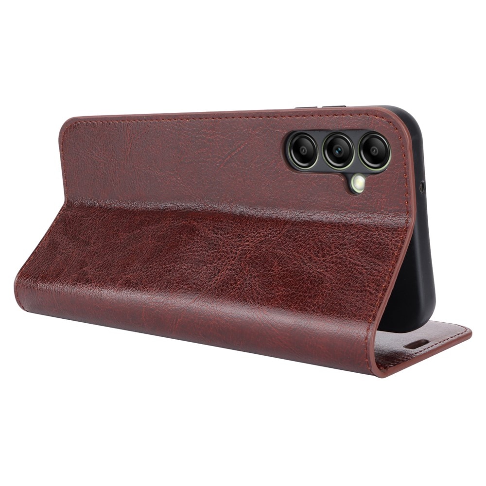 Coque portefeuille en cuir Veritable Samsung Galaxy A14, Marron foncé