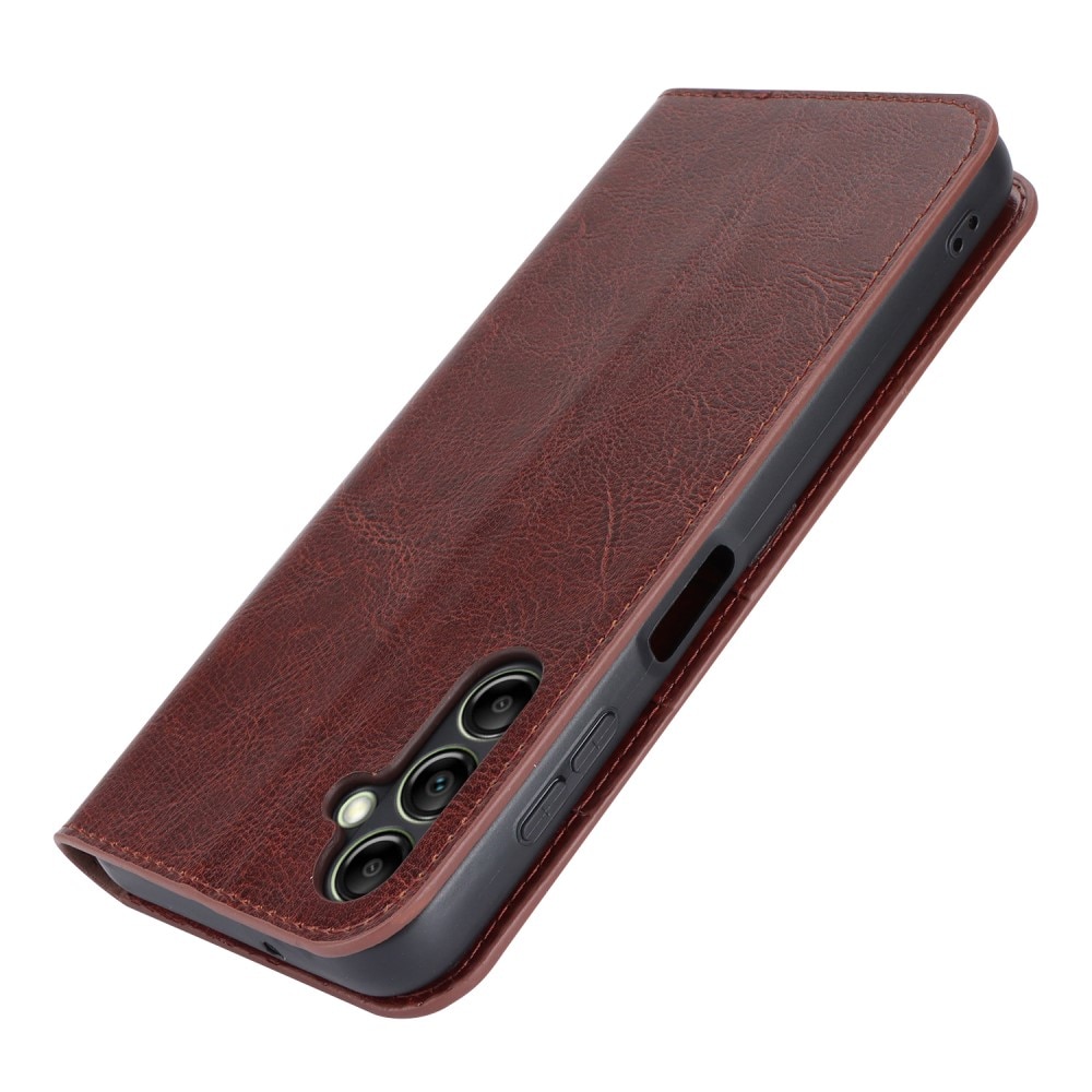 Coque portefeuille en cuir Veritable Samsung Galaxy A14, Marron foncé