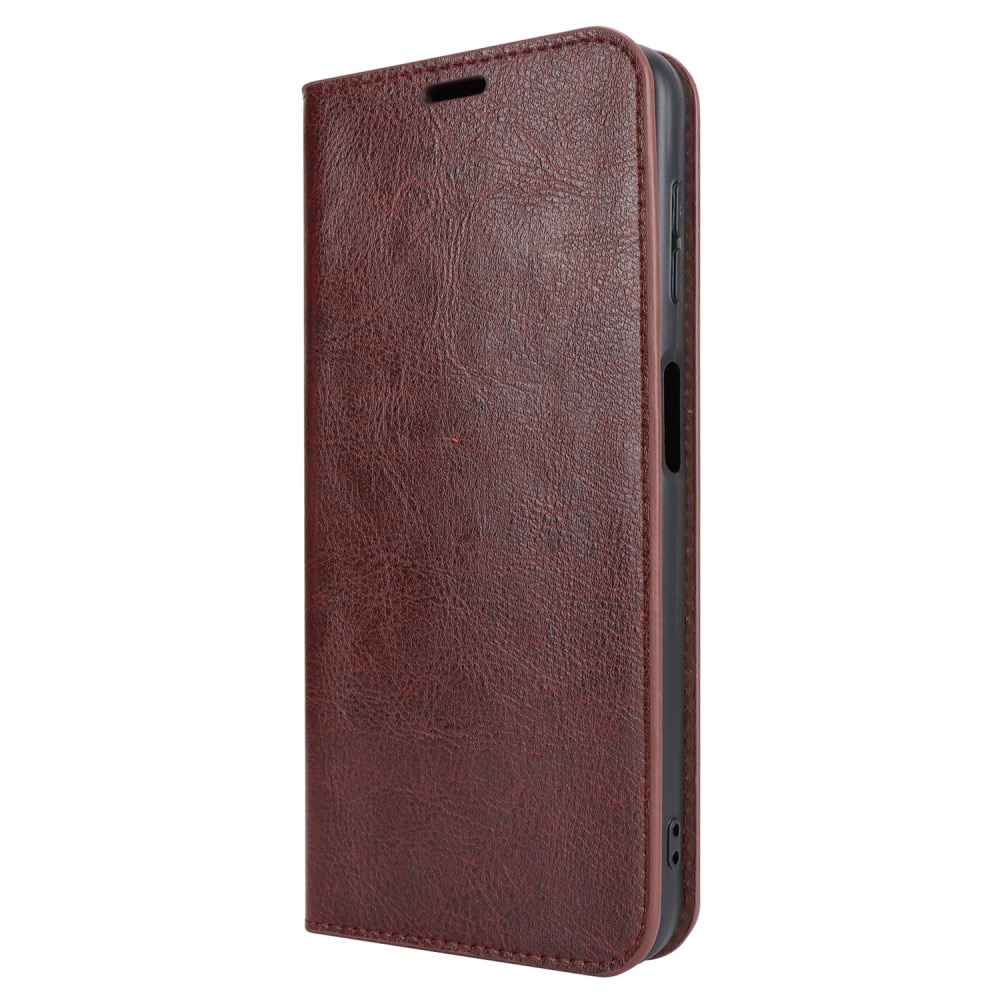 Coque portefeuille en cuir Veritable Samsung Galaxy A14, Marron foncé
