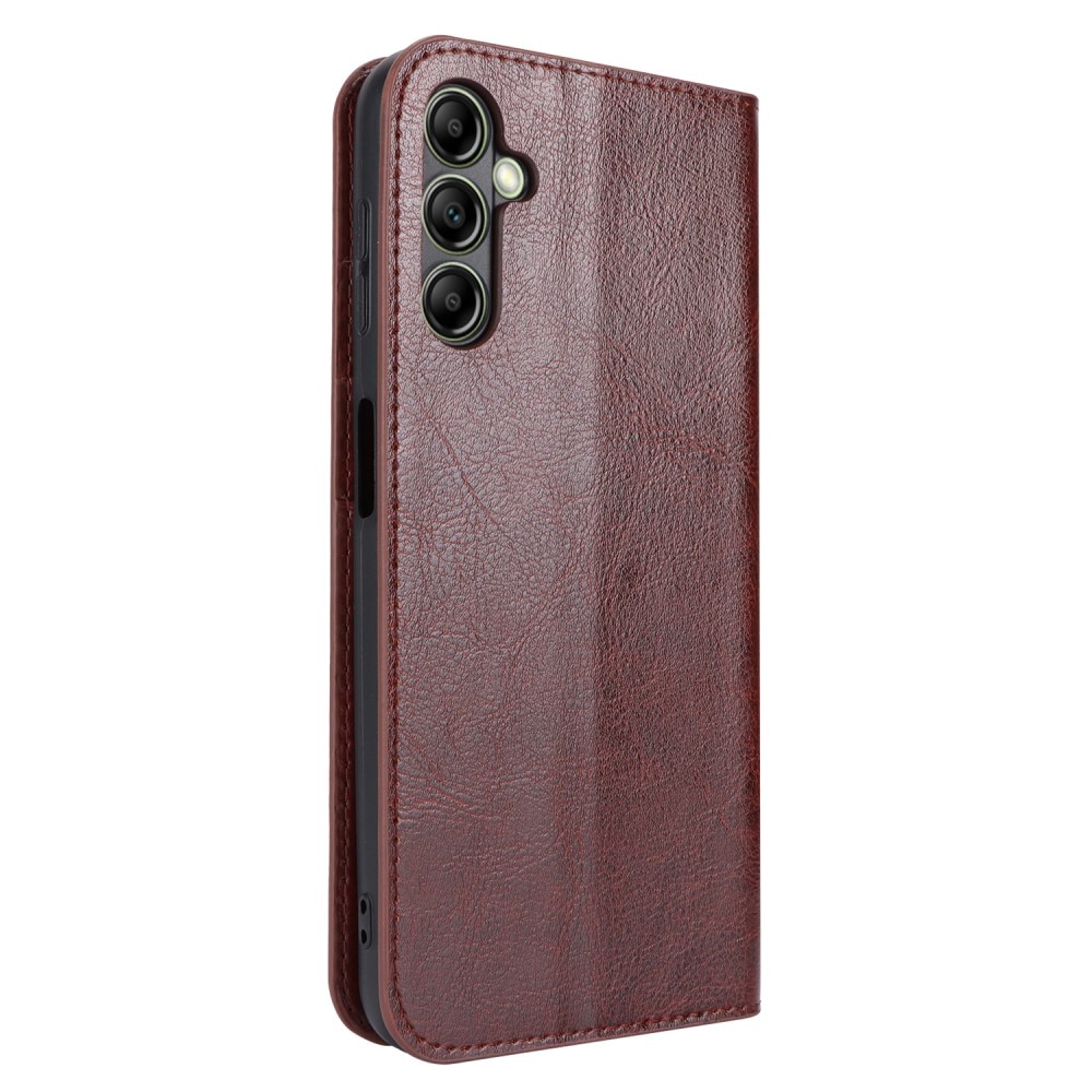 Coque portefeuille en cuir Veritable Samsung Galaxy A14, Marron foncé