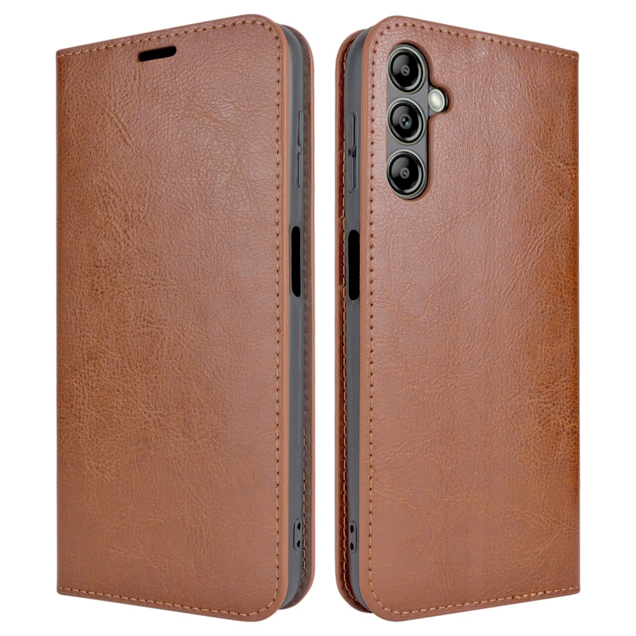 Coque portefeuille en cuir Veritable Samsung Galaxy A14, marron