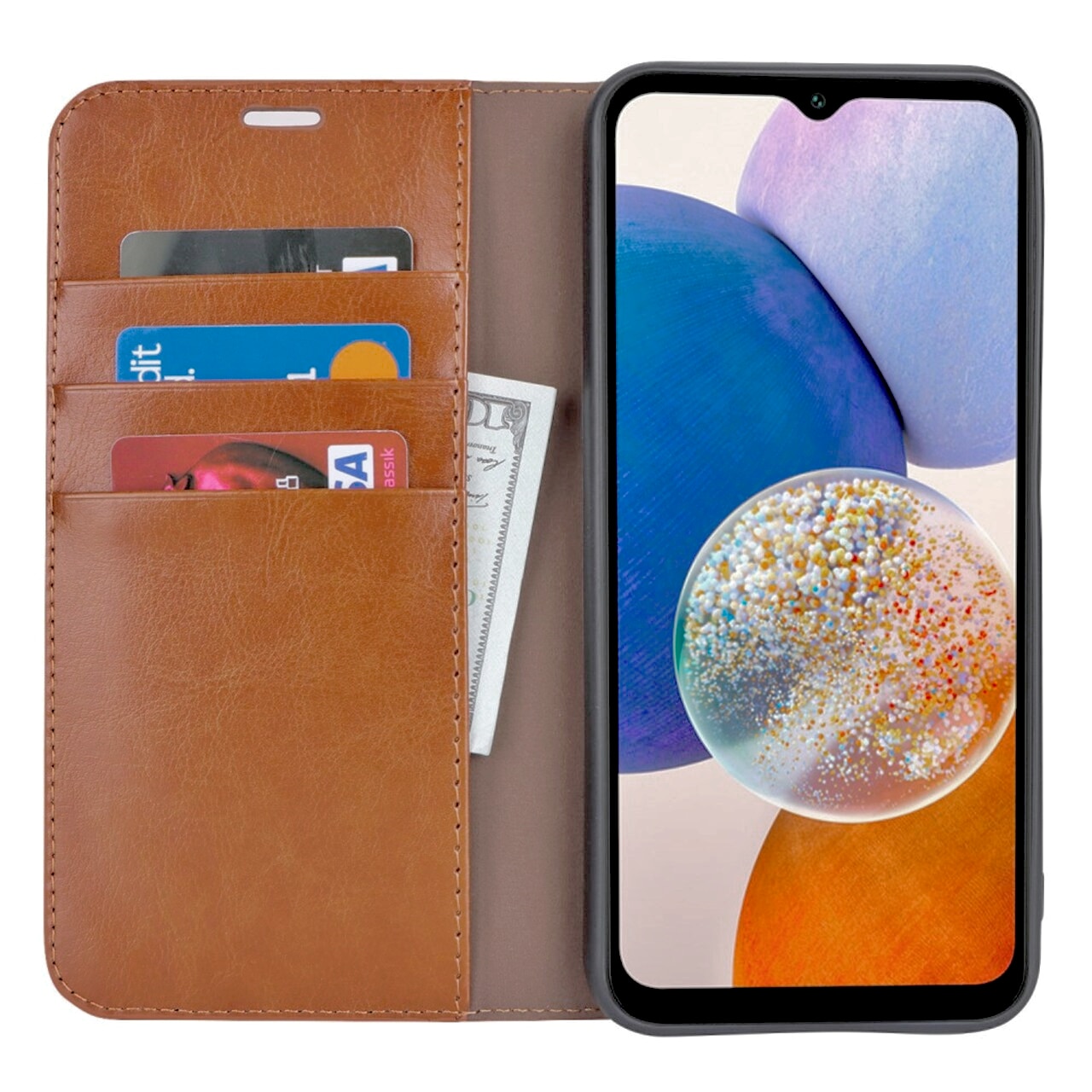 Coque portefeuille en cuir Veritable Samsung Galaxy S25 Edge, Marron