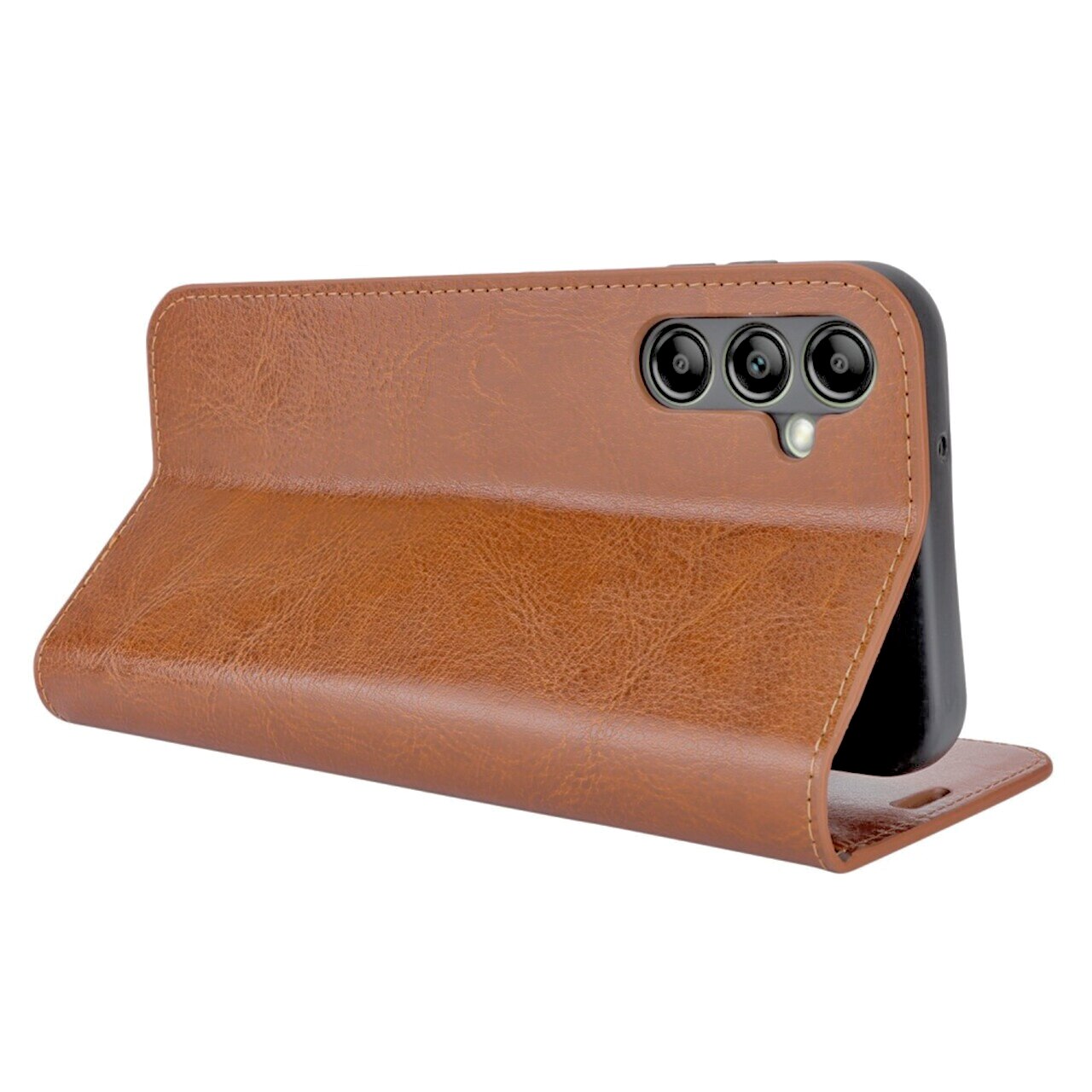 Coque portefeuille en cuir Veritable Samsung Galaxy A14, Marron