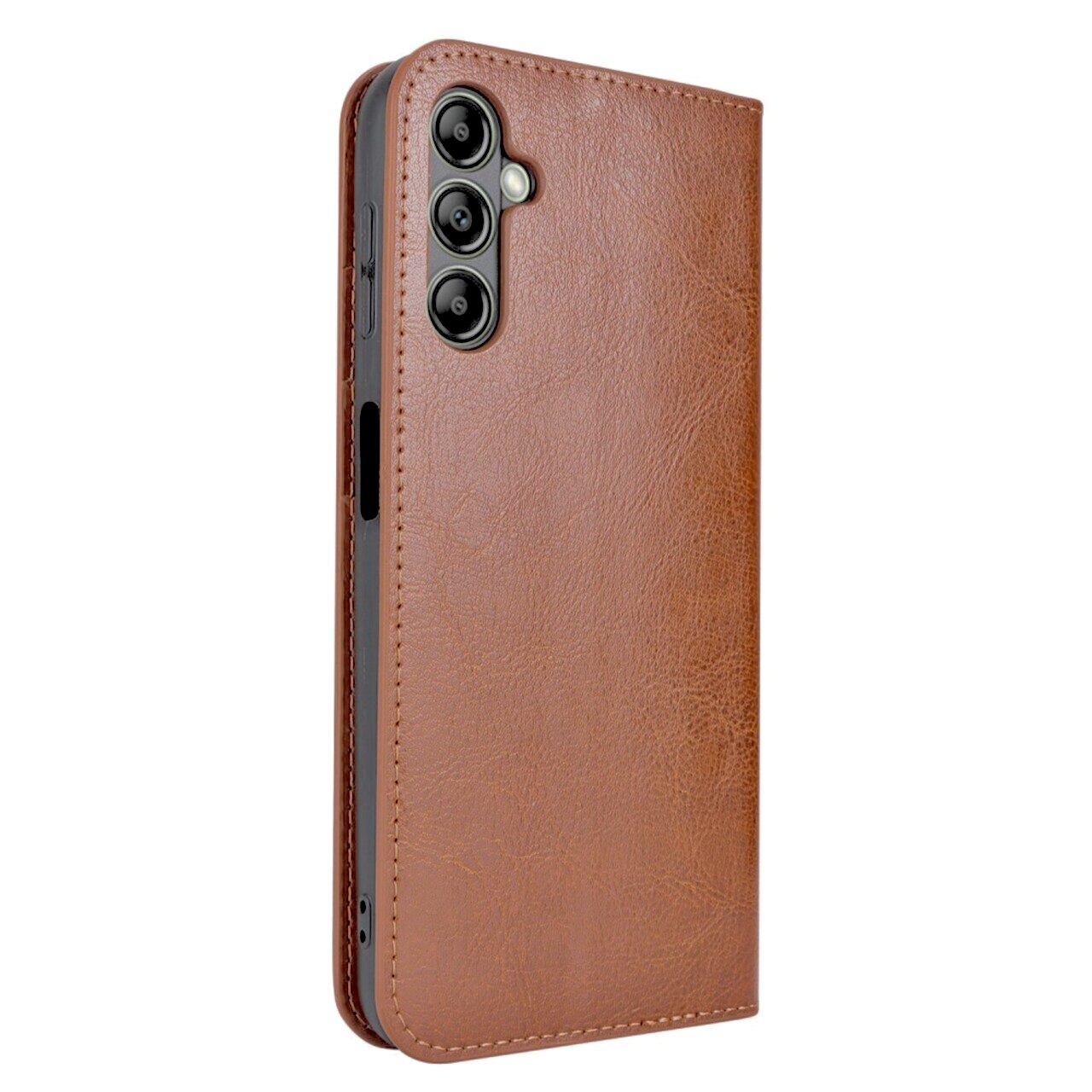 Coque portefeuille en cuir Veritable Samsung Galaxy A14, Marron