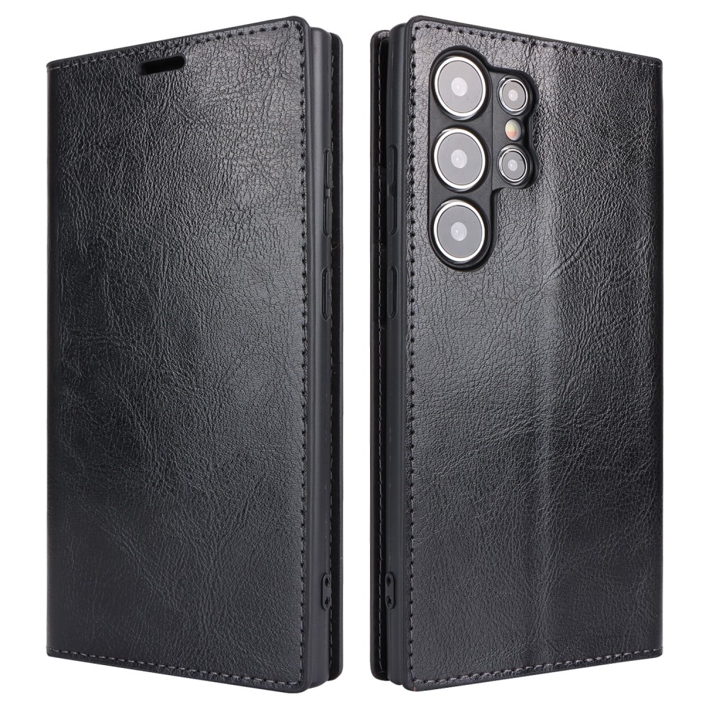 Coque portefeuille en cuir Veritable Samsung Galaxy S24 Ultra, noir