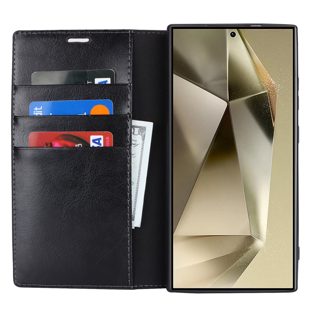 Coque portefeuille en cuir Veritable Samsung Galaxy S25 Ultra, Noir