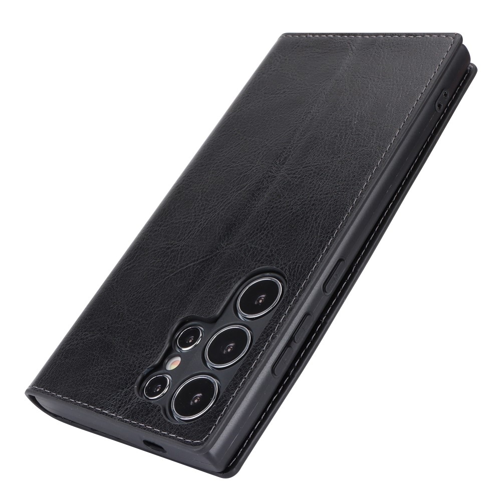 Coque portefeuille en cuir Veritable Samsung Galaxy S24 Ultra, Noir