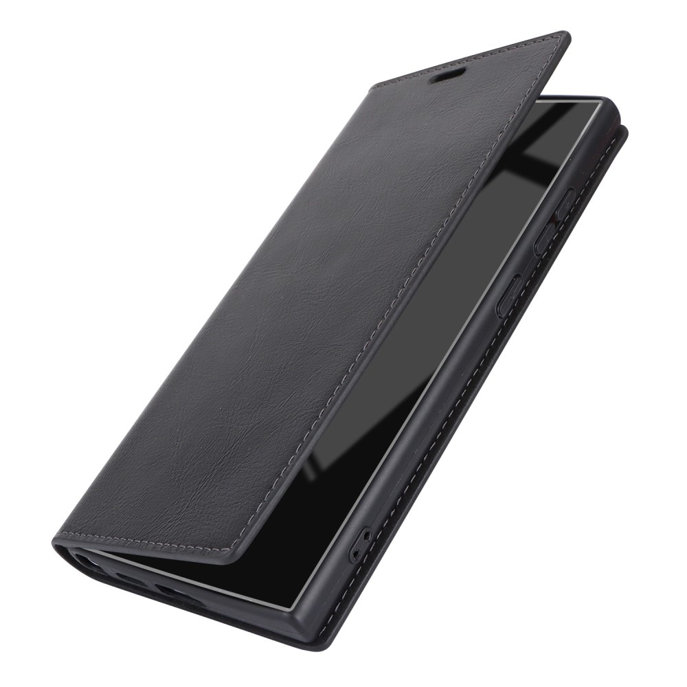 Coque portefeuille en cuir Veritable Samsung Galaxy S25 Ultra, Noir