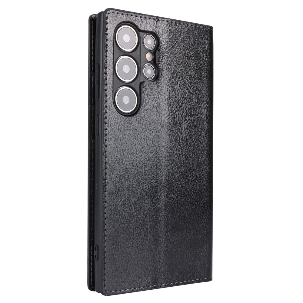 Coque portefeuille en cuir Veritable Samsung Galaxy S24 Ultra, noir