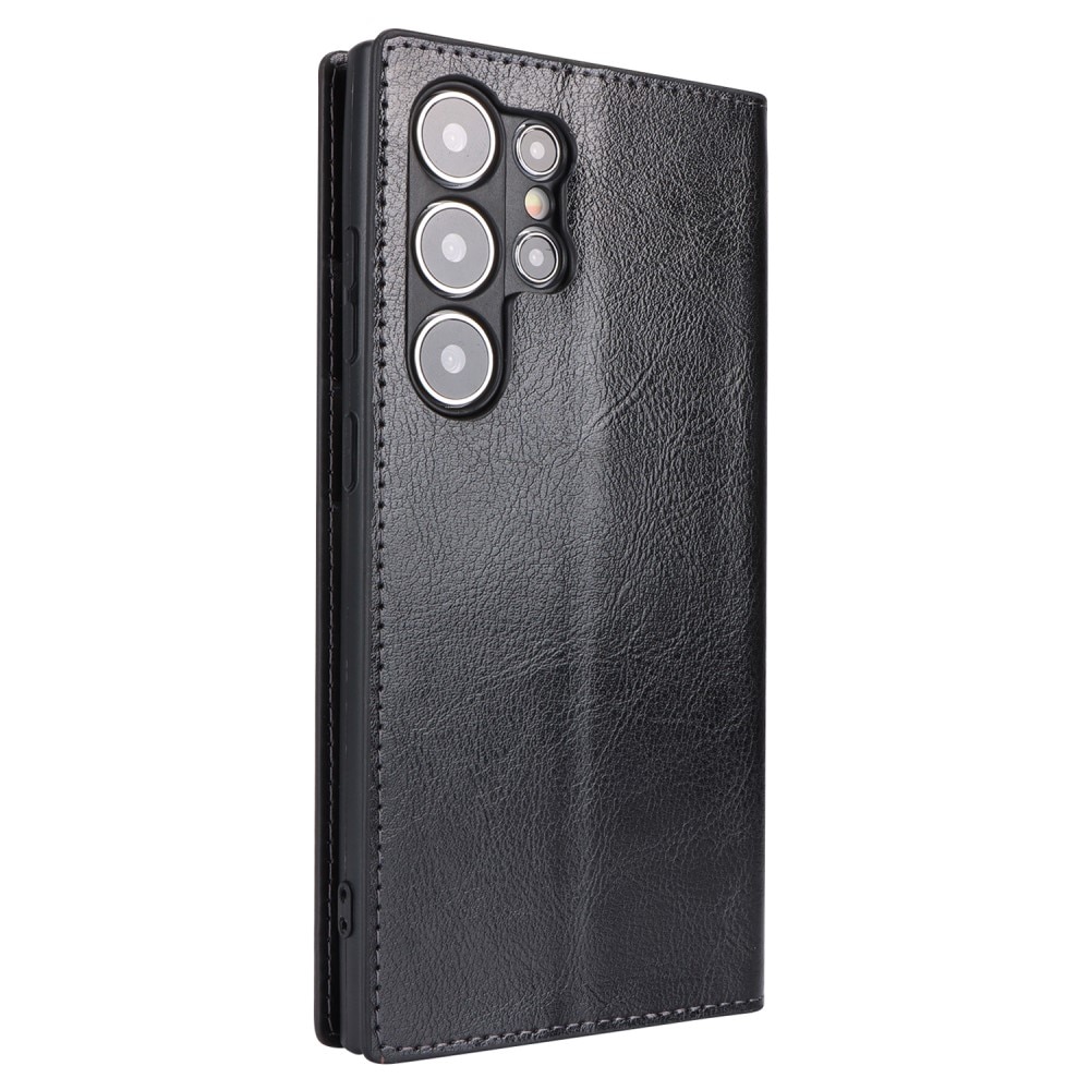 Coque portefeuille en cuir Veritable Samsung Galaxy S24 Ultra, Noir