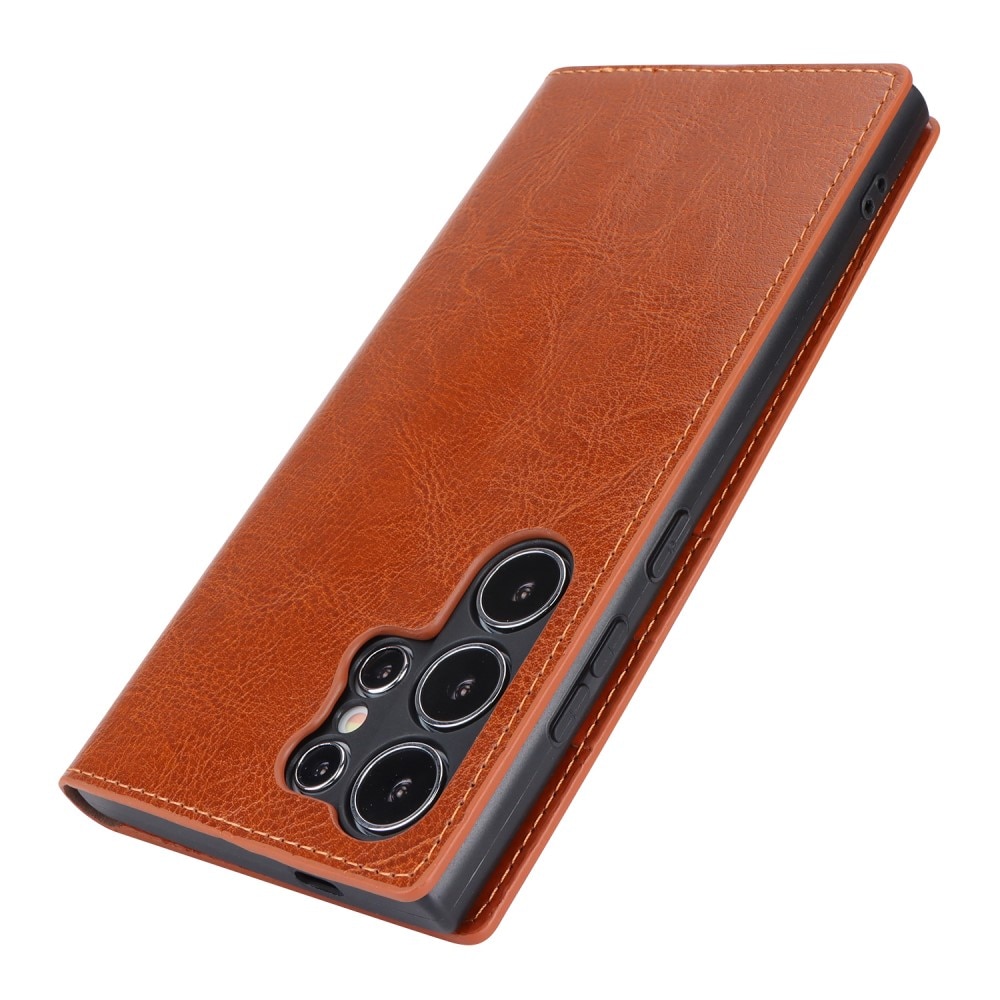 Coque portefeuille en cuir Veritable Samsung Galaxy S24 Ultra, Marron
