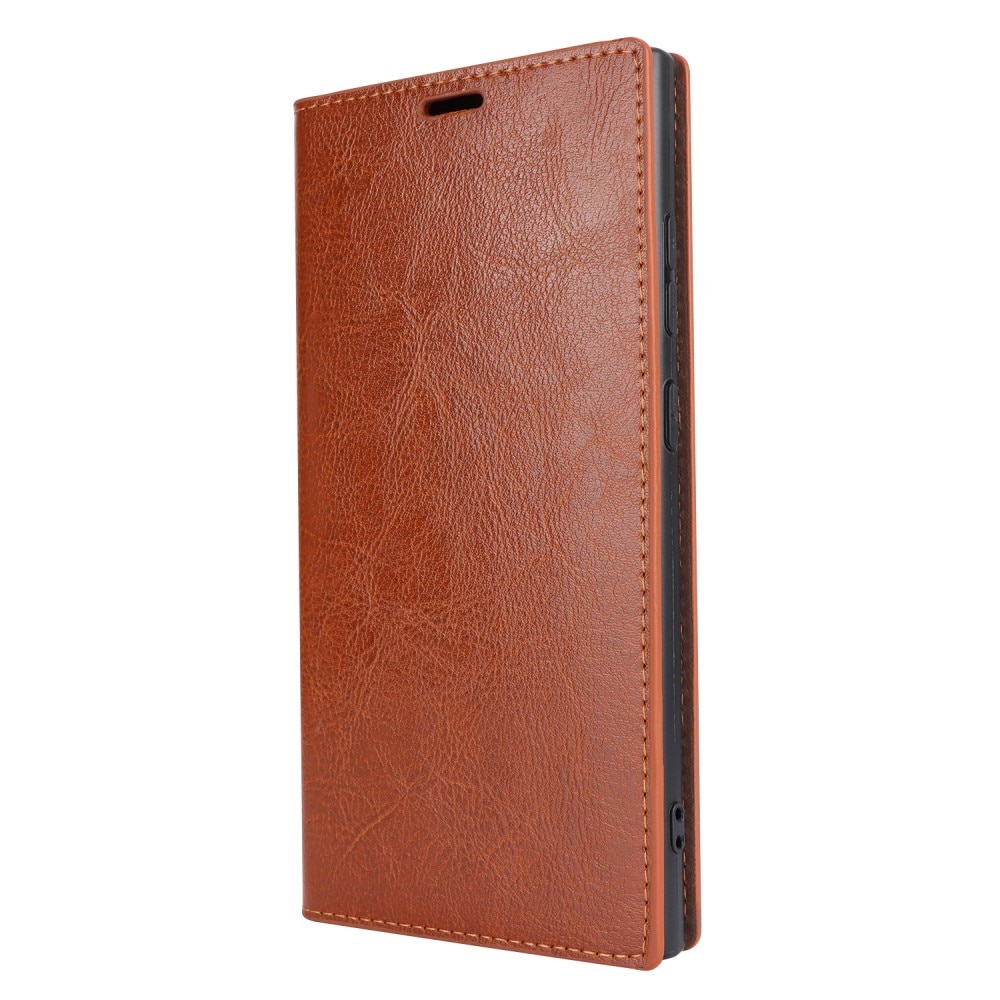 Coque portefeuille en cuir Veritable Samsung Galaxy S24 Ultra, Marron