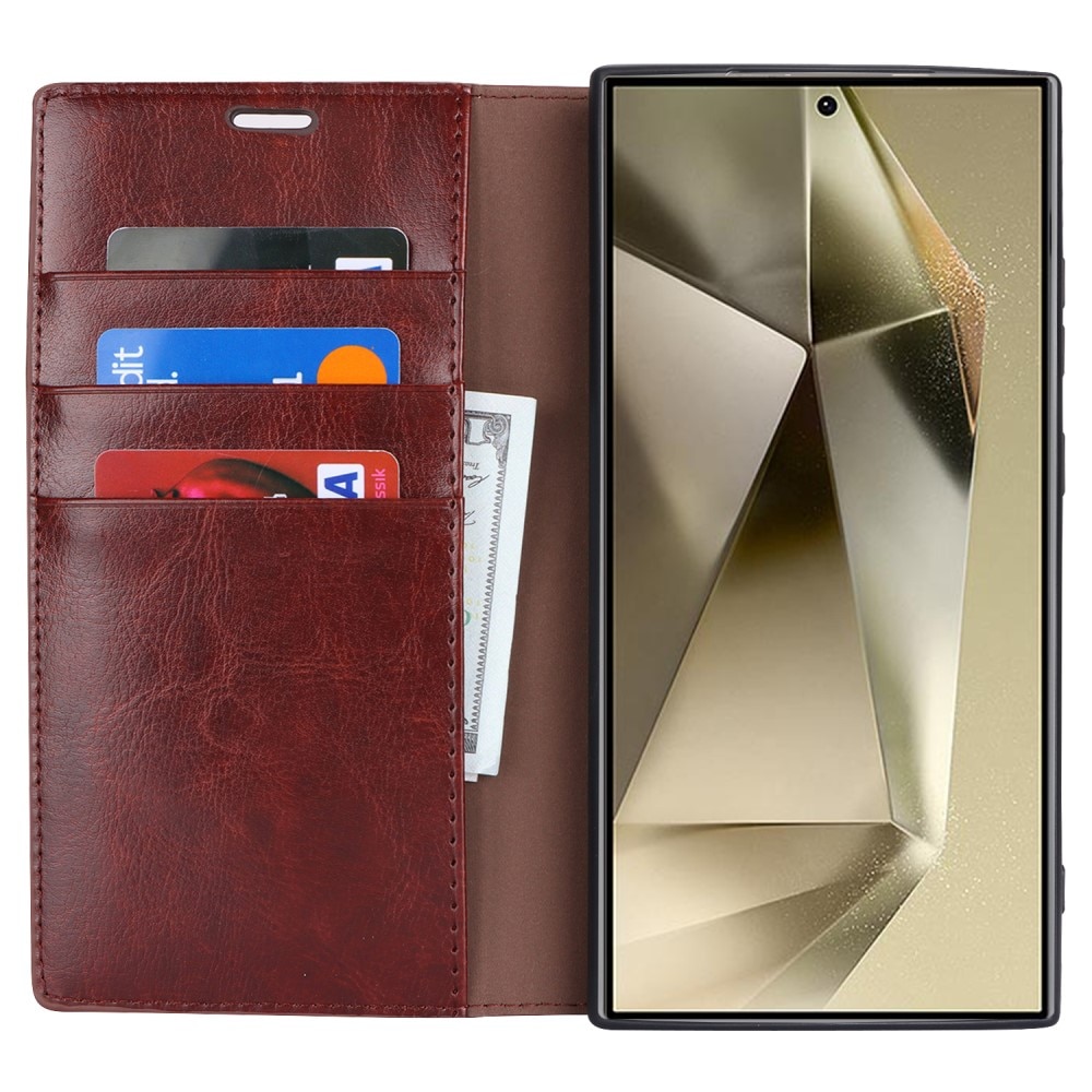 Coque portefeuille en cuir Veritable Samsung Galaxy S25 Ultra, Marron foncé