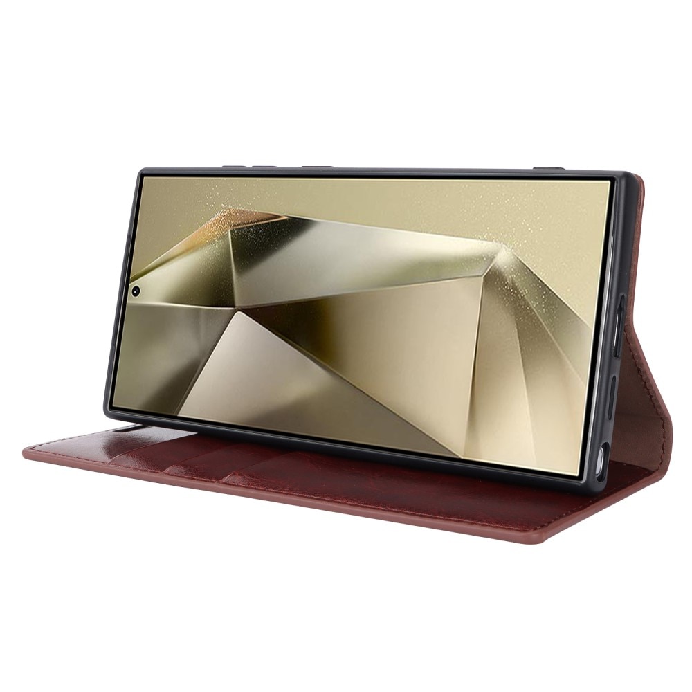 Coque portefeuille en cuir Veritable Samsung Galaxy S25 Ultra, Marron foncé