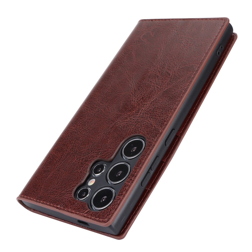 Coque portefeuille en cuir Veritable Samsung Galaxy S24 Ultra, Marron foncé