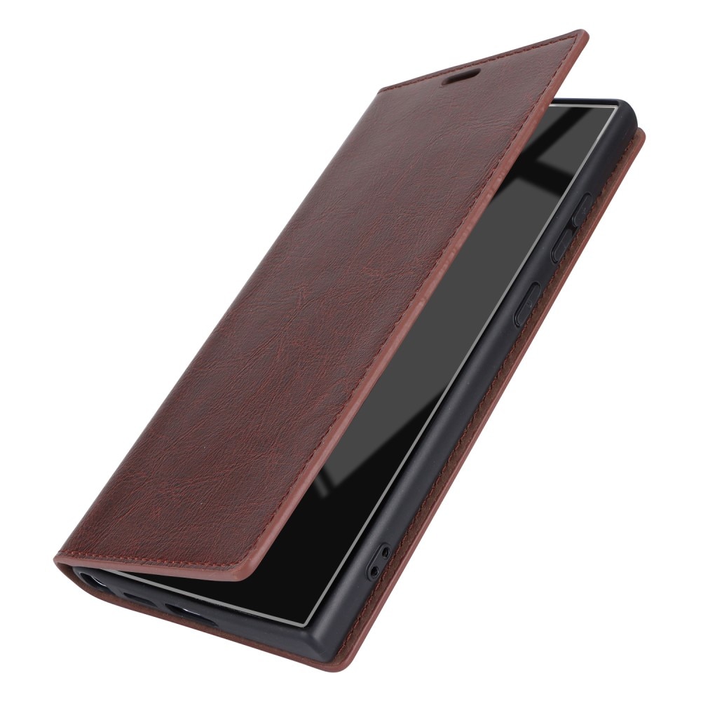Coque portefeuille en cuir Veritable Samsung Galaxy S25 Ultra, Marron foncé