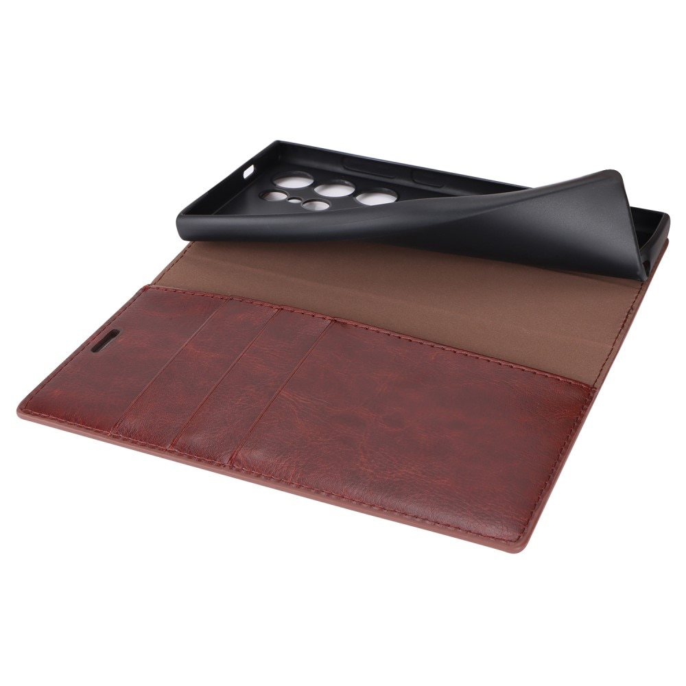 Coque portefeuille en cuir Veritable Samsung Galaxy S24 Ultra, Marron foncé